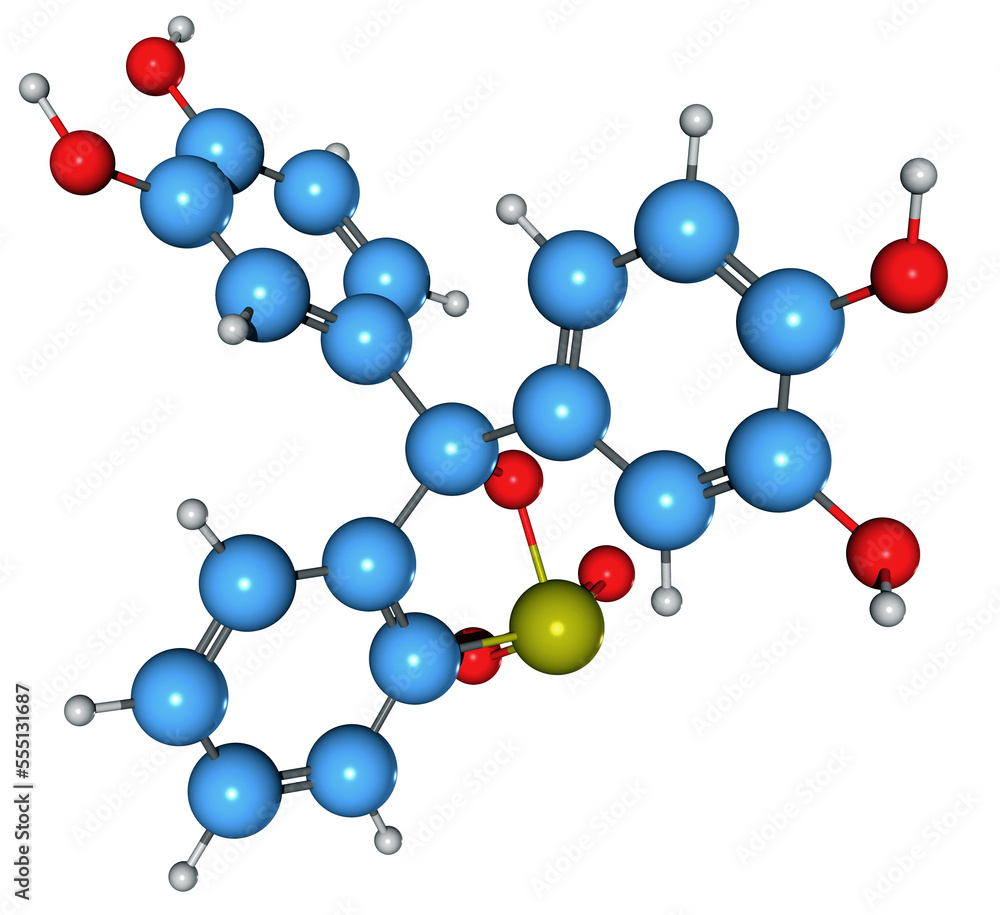 3D image of Pyrocatechin violet skeletal formula - molecular chemical structure of pyrocatechin sulfophthalein isolated on white background
3D image of Pyrocatechin violet skeletal formula - molecular chemical structure of pyrocatechin sulfophthalein isolated on white background