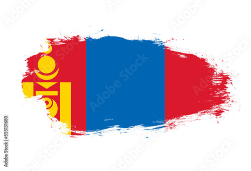 Flag of mongolia on white stroke brush background