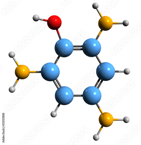  3D image of Picric acid skeletal formula - molecular chemical structure of Trinitrophenol isolated on white background
 photo