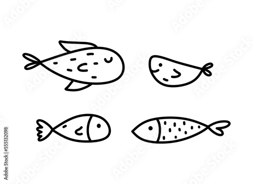 Set of cute fish isolated on white background. Vector hand-drawn illustration in doodle style. Perfect for decorations, logo, various designs.