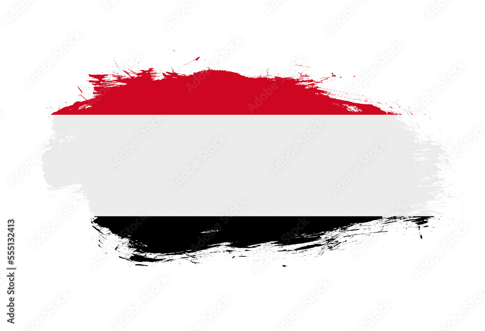 Flag of yemen on white stroke brush background Flag of yemen on white stroke brush background