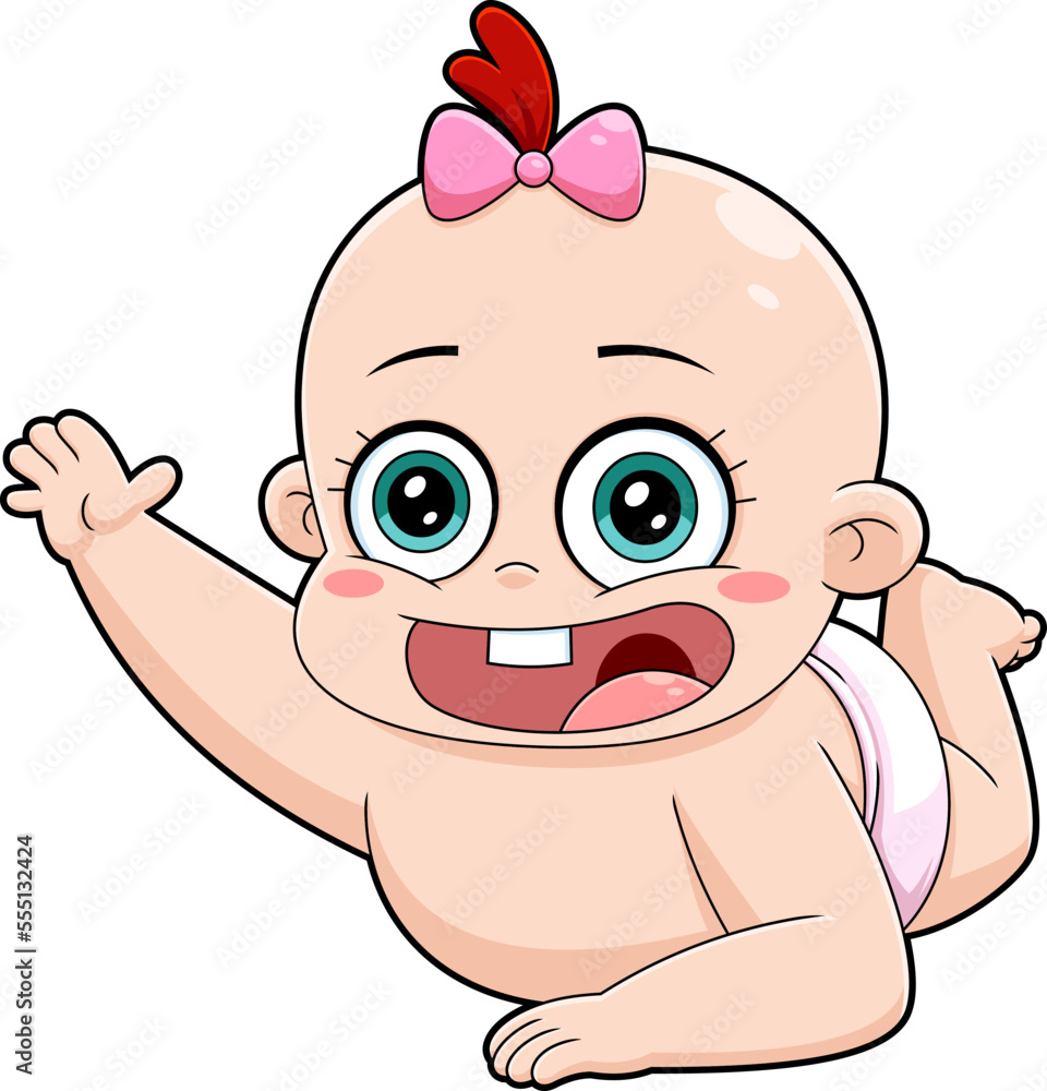 Cute Baby Girl Cartoon Character Crawling. Vector Hand Drawn Illustration Isolated On Transparent Background Cute Baby Girl Cartoon Character Crawling. Vector Hand Drawn Illustration Isolated On Transparent Background