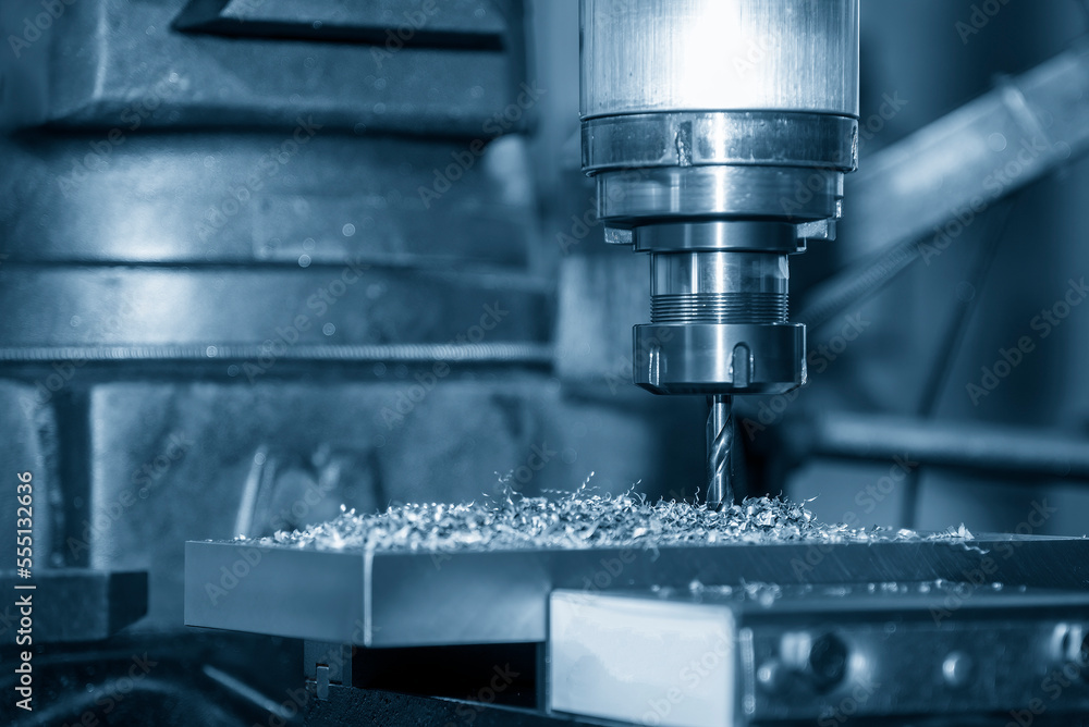 The drilling process on NC milling machine with coolant method. The drilling process on NC milling machine with coolant method.