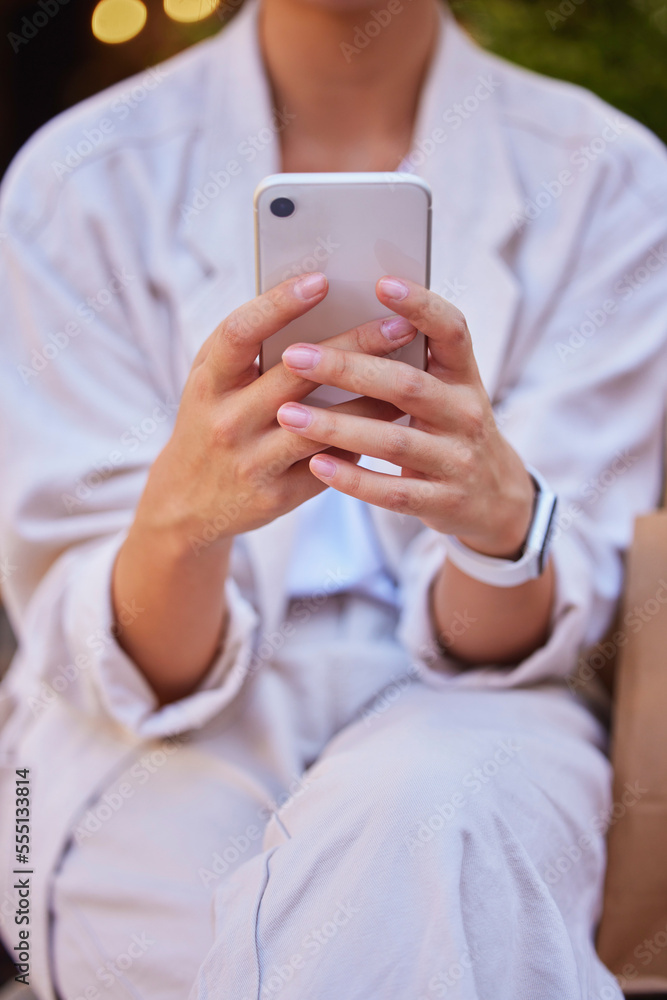 Relax, phone and search with hands of woman for social media, contact and communication. Networking, app and internet with girl customer and mobile for online shopping, website and technology