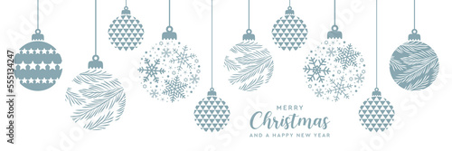 merry christmas card with hanging ball decoration fir twig design