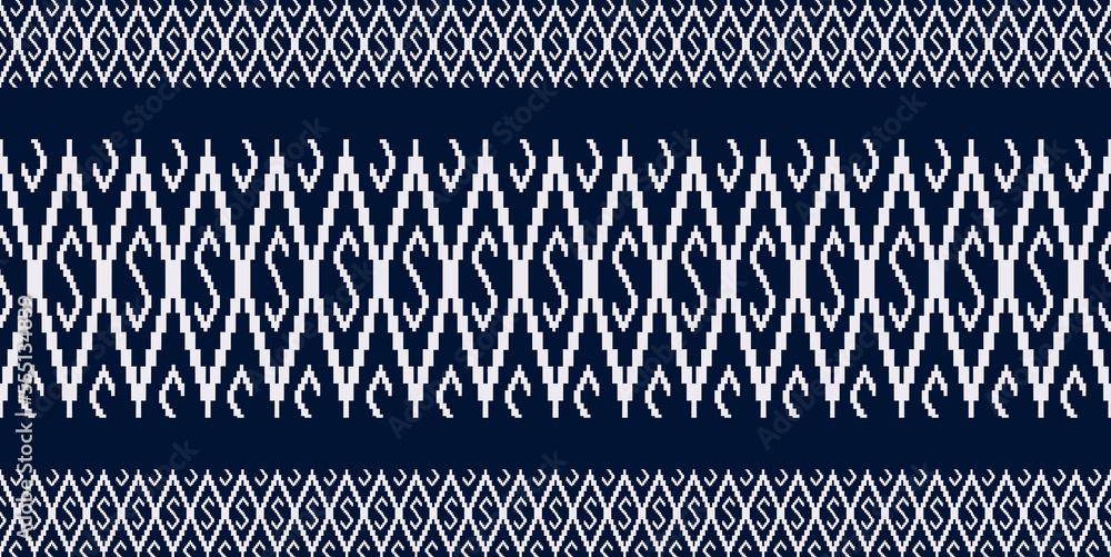 Beautiful black and whiteThai knitted embroidery . geometric ethnic oriental pattern traditional on black background, Thai pattern culture isolated with clipping path Beautiful black and whiteThai knitted embroidery . geometric ethnic oriental pattern traditional on black background, Thai pattern culture isolated with clipping path