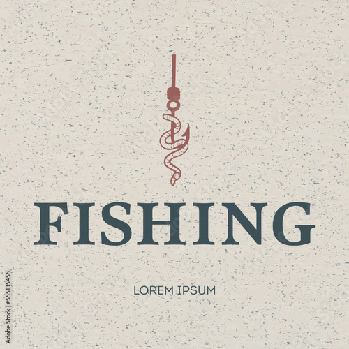 Worm on a hook vector illustration. Logo for fishing. Fishing hook