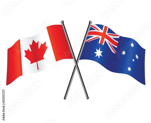 Canadian and australian flags crossed alliance