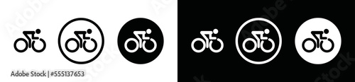 Cycling icon vector. Bicycle or bike sport icon. Simple person ride a bicycle sign in black and white circle for sports app and websites, symbol illustration