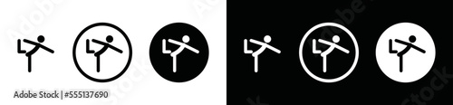 Yoga icon vector. Yoga sport icon. Simple person yoga meditation sign in black and white circle for sports app and websites, symbol illustration