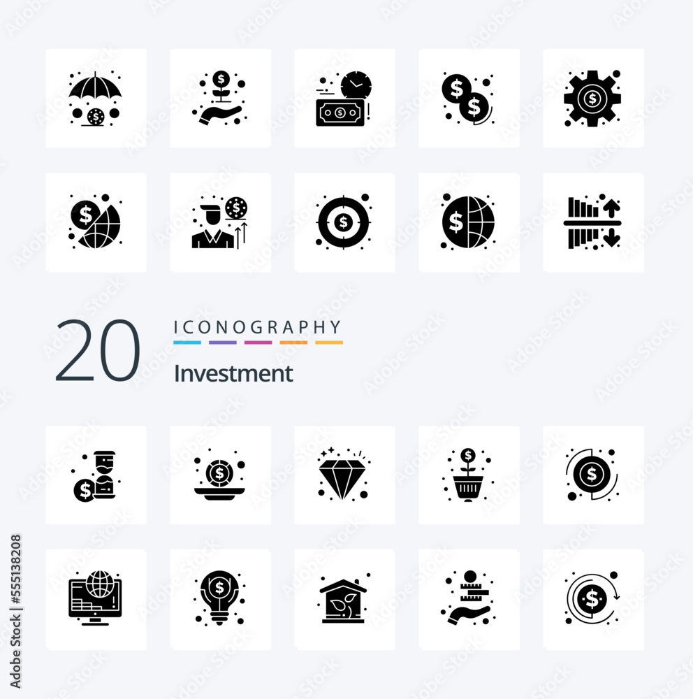 20 Investment Solid Glyph icon Pack like investment budget investment money profit