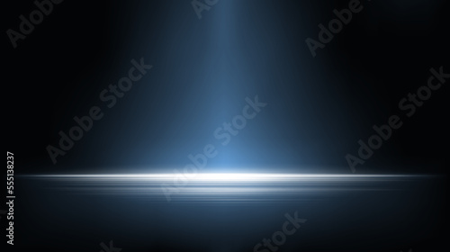 Empty dark room with spotlight. Dark blue studio scene design. Night view stage. Gradient background. Vector illustration