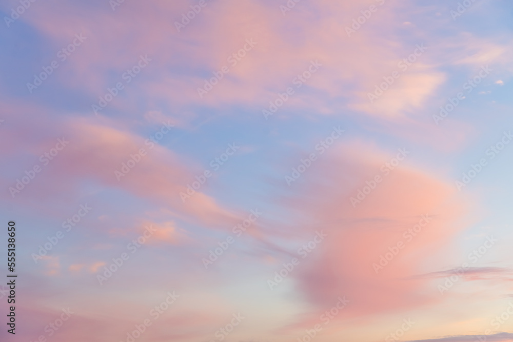 beautiful pink clouds at sunset, sunrise. pink, fabulous background with copy space