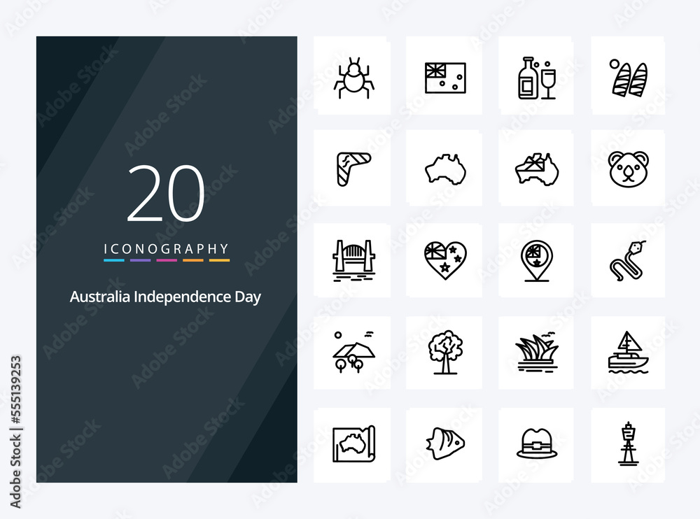 20 Australia Independence Day Outline icon for presentation