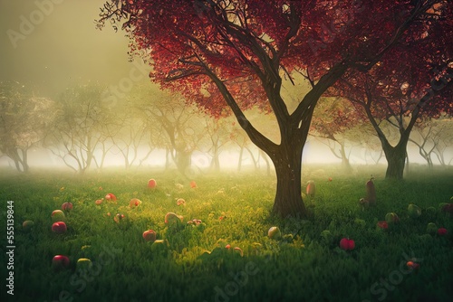 Morning in the park full of Fruit tree