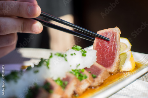 Top quality tuna Tataki in a Japanese restaurant in Tokyo. 