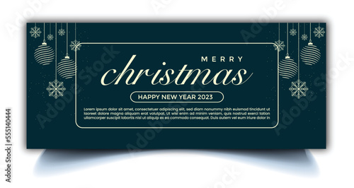 Christmas greetings banner with swirl ribbons and stars on dark black color background