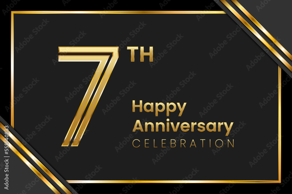 7th Anniversary. Anniversary Template Design With Golden Text, Vector ...