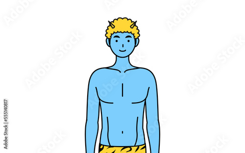 トラ柄パンツをはいた青鬼の男性、伝統行事、節分