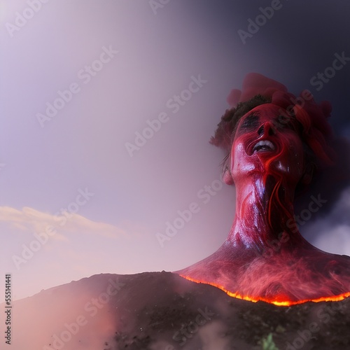 face emerging out of a volcano