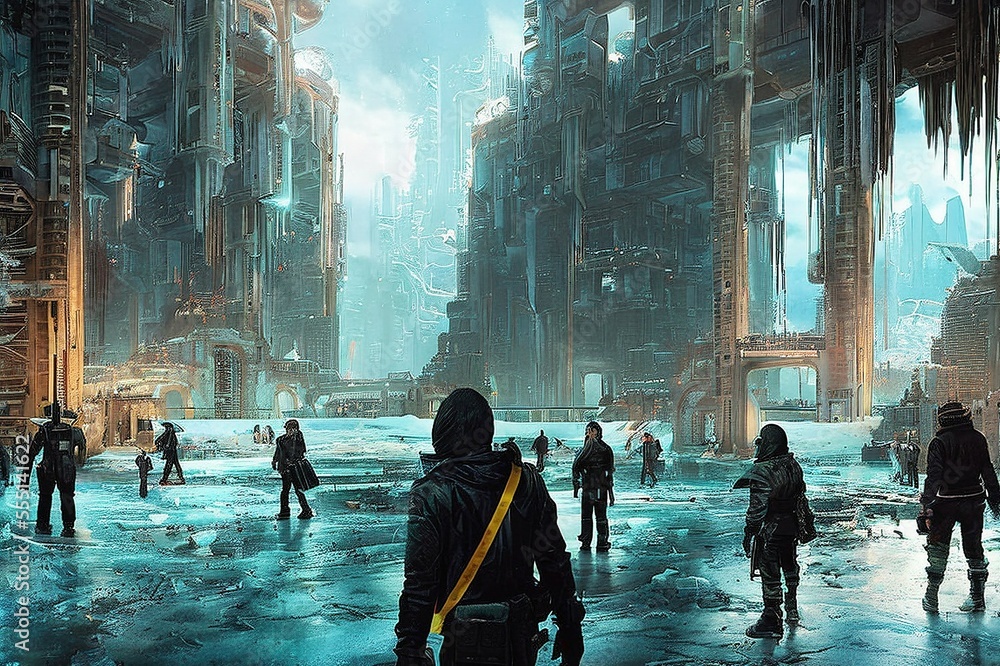 dystopian concept art of a futuristic city landscape in a cyberpunk