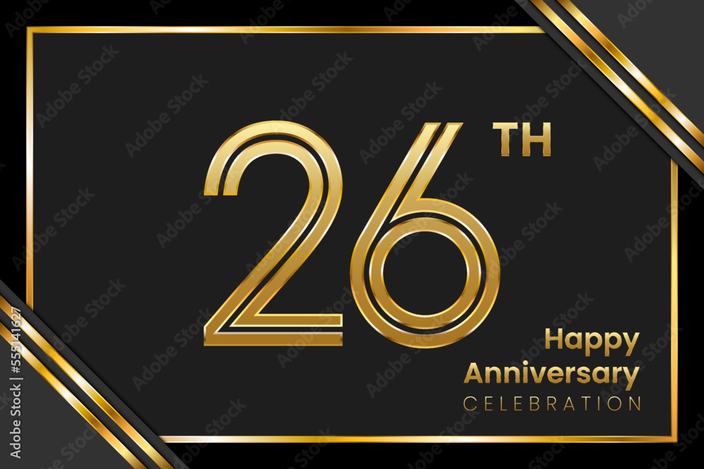 26th Anniversary. Anniversary Template Design With Golden Text, Vector Template Illustration 26th Anniversary. Anniversary Template Design With Golden Text, Vector Template Illustration