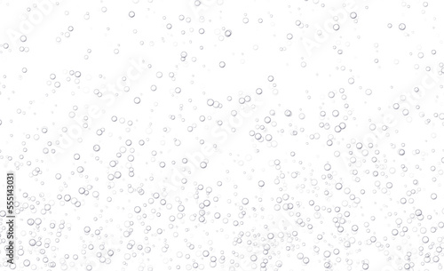 Underwater fizzing bubbles, soda or champagne carbonated drink, sparkling water isolated on white background. Effervescent drink. Aquarium, sea, ocean bubbles vector . photo