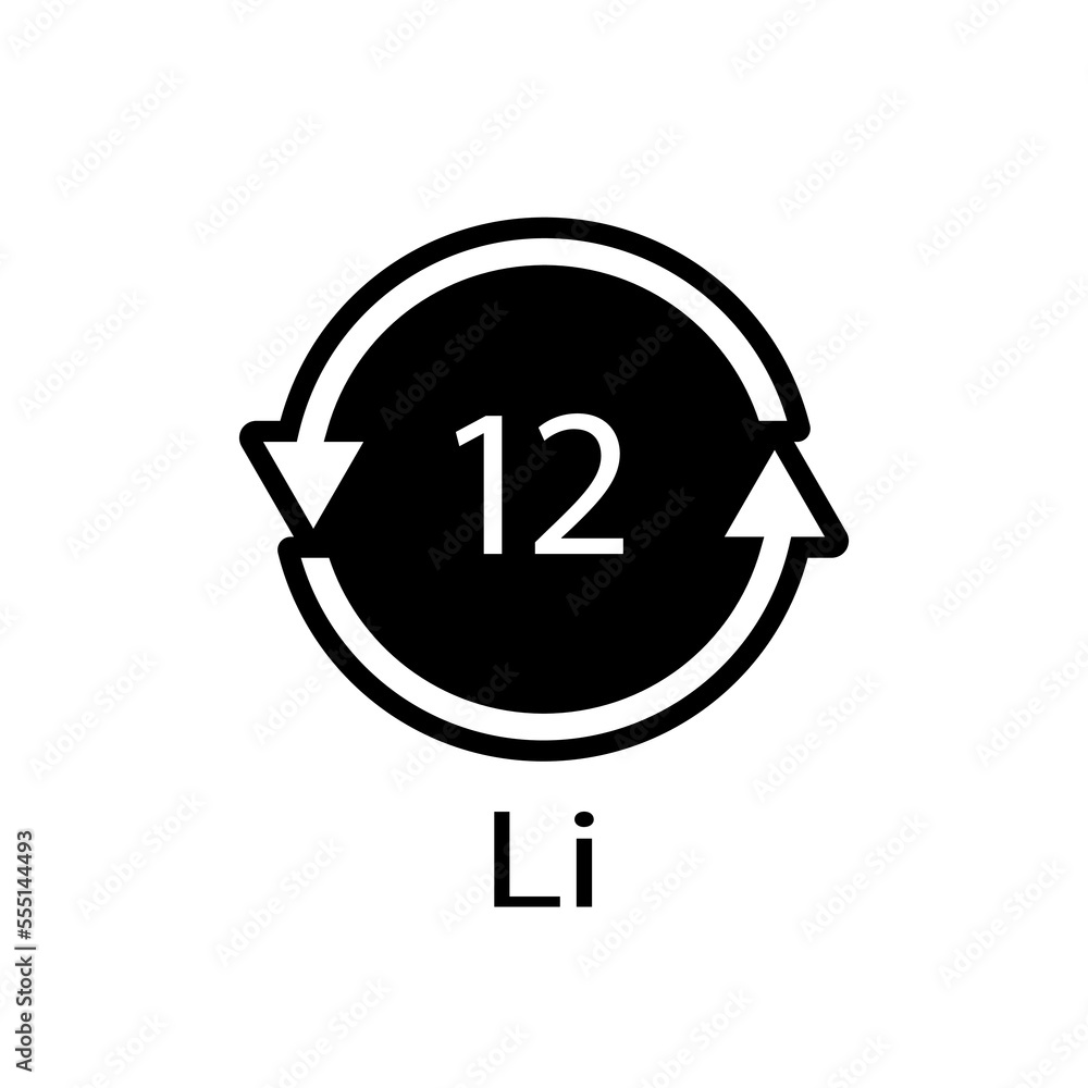 Battery recycling symbol 12 Li. Vector illustration Battery recycling symbol 12 Li. Vector illustration