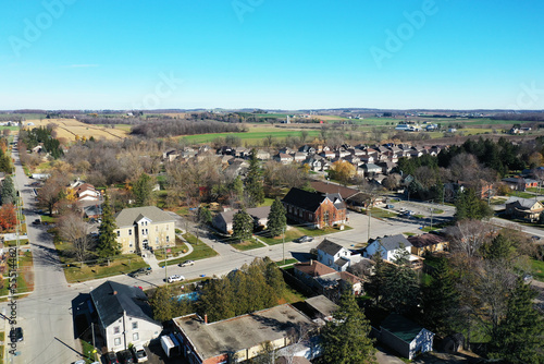 Aerial of Wellesley, Ontario, Canada on a fall day photo