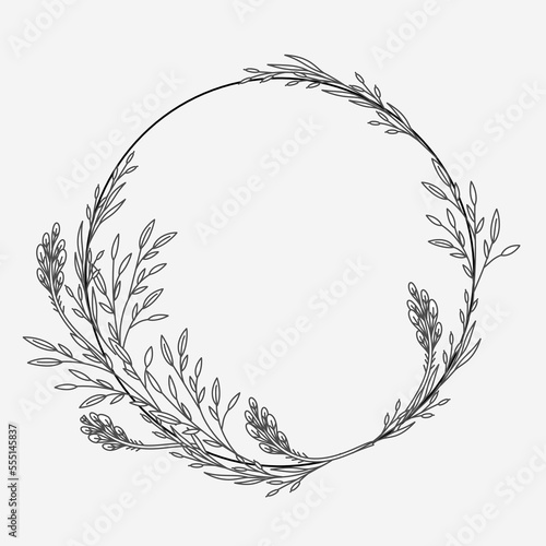 Rustic, delicate round frame vector made of beautiful branches, botanical wreath