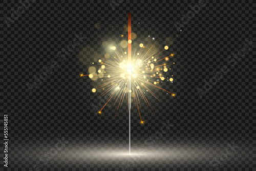 	
Magical light. Sparkler. Candle sparkling on the background. Realistic vector light effect. Winter, seasonal christmas decoration illustration.
