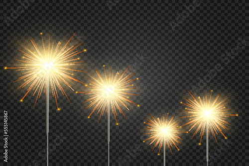 	
Magical light. Sparkler. Candle sparkling on the background. Realistic vector light effect. Winter, seasonal christmas decoration illustration.
