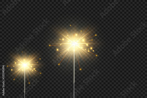 	
Magical light. Sparkler. Candle sparkling on the background. Realistic vector light effect. Winter, seasonal christmas decoration illustration.
