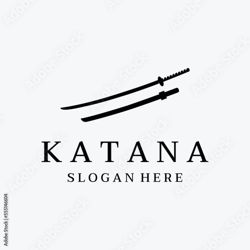 Japanese vintage katana samurai sword logo template,japanese heritage sword vector illustration.