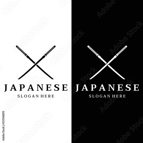 Japanese vintage katana samurai sword logo template,japanese heritage sword vector illustration.