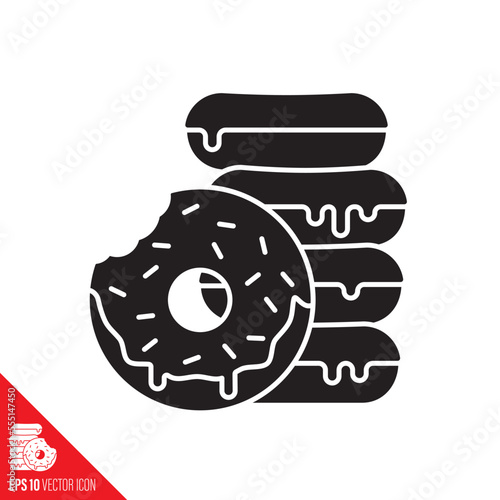 Stack of donuts with icing and sprinkles vector glyph icon. Sweet food and pastry  symbol.