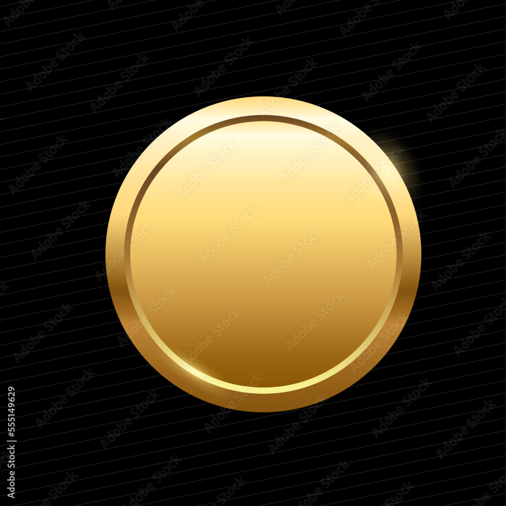 3d golden button for empty emblem, medal or badge on black background