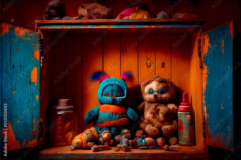 Generative AI Abstract Render Of Scary Evil Old Dolls Stock generative-ai-abstract-render-of-scary-evil-old-dolls-stock