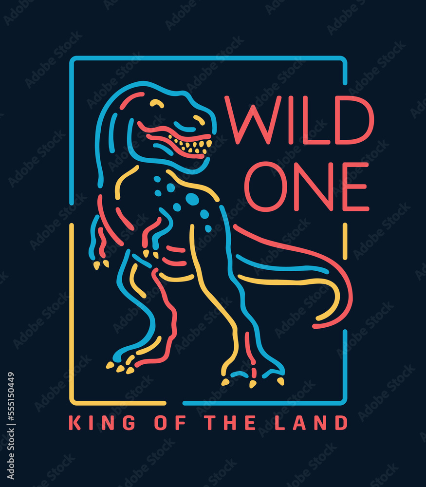 Fototapeta premium Neon light style dinosaur illustration. Vector illustration for t-shirt prints, posters, and other uses.