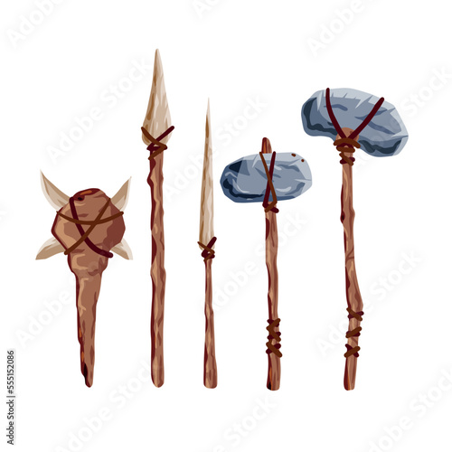 Prehistoric weapons. Set of caveman tools.