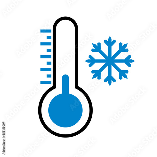 Subzero thermometer. Low temperature thermometer and snowflake icon. Vector.