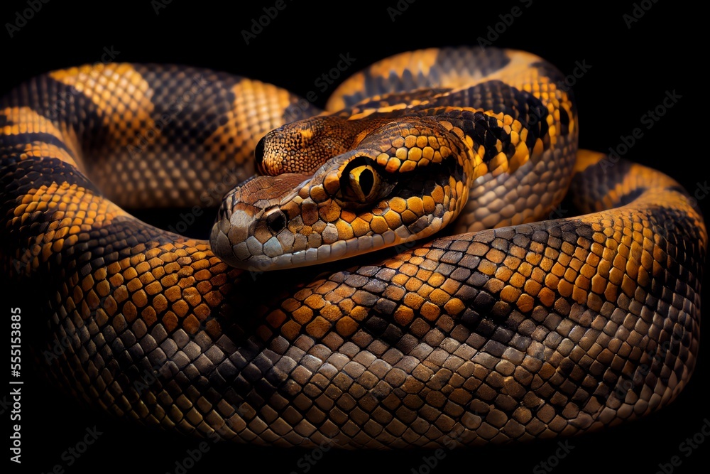 Obraz premium Close-up snake isolated on black background. Generative AI