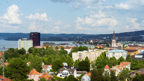 Cityscape over Jonkoping city and lake Vattern on a beautiful summer day in Sweden. photo