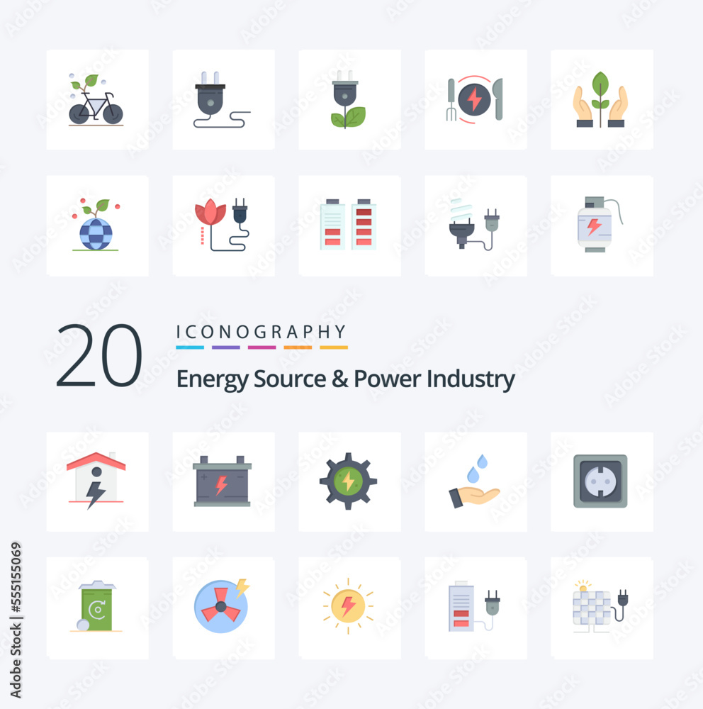 20 Energy Source And Power Industry Flat Color icon Pack like energy power gear energy purified