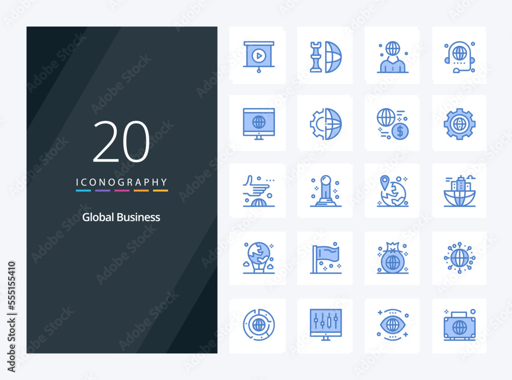 20 Global Business Blue Color icon for presentation
