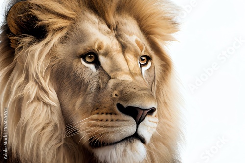 close-up of a Lion isolated on white background. Generative AI