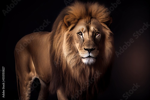close-up of a Lion isolated on a black background. Generative AI