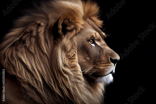 close-up of a Lion isolated on a black background. Generative AI