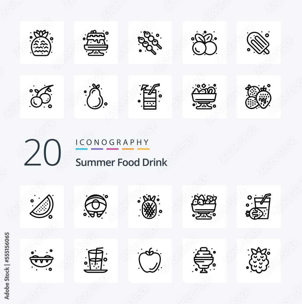 20 Summer Food Drink Line icon Pack like sushi holiday organic food drink fruit