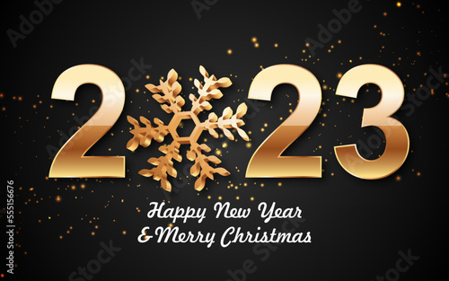 Shiny gold 2023 new year greetings card. EPS10 vector